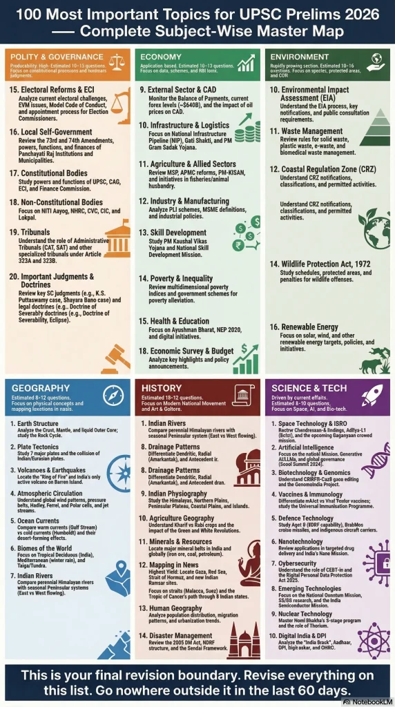 UPSC Prelims 2026 100 Topics Master Map